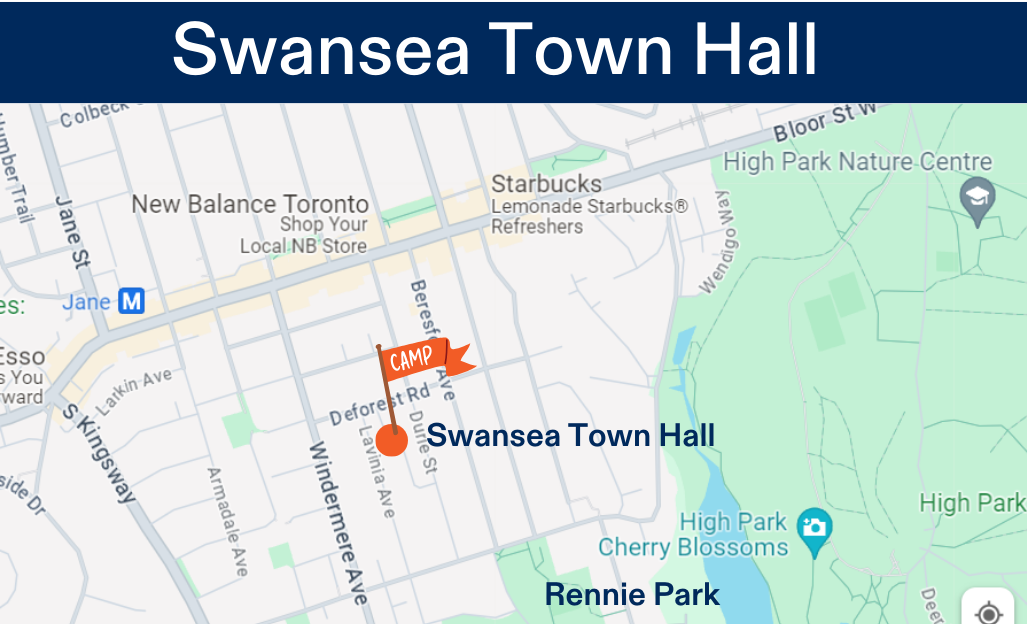 Summer Camp Location Map for Swansea Town Hall Aug 19-30