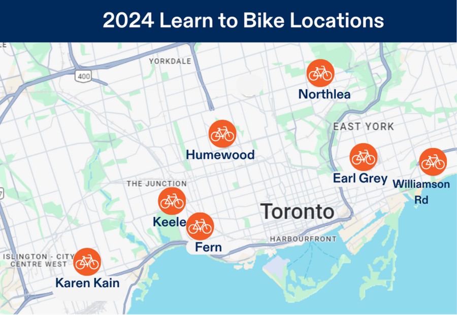 2024 Learn To Bike Program for Children in Toronto Location Map
