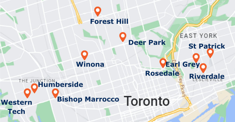 Map of Racing Club Program Locations in Toronto