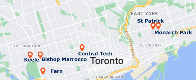 Map of kids Swim Program Locations in Toronto