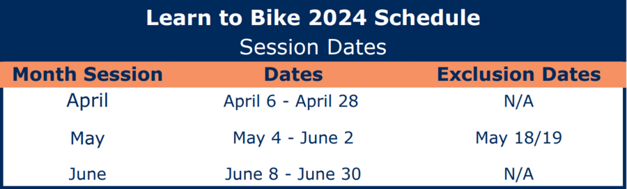Beaches Area, Williamson Road Learn to Bike Spring 2024 Schedule