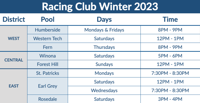 winter racing club schedule