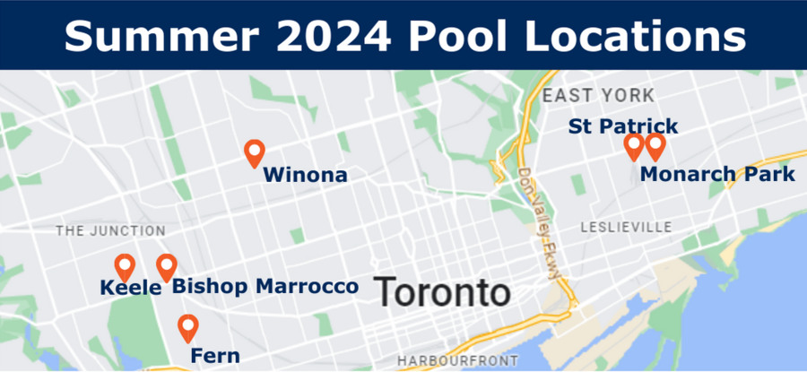 Summer 2024 Swimming Lesson Pool Locations Map for Toronto
