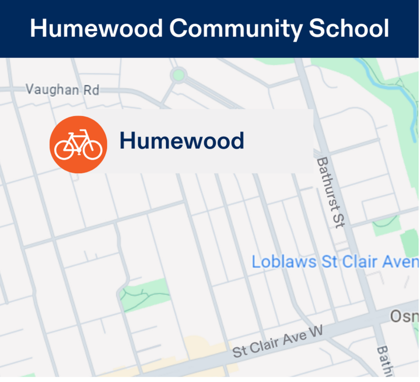 Humewood Community School in Toronto Learn to Bike Program Location Map