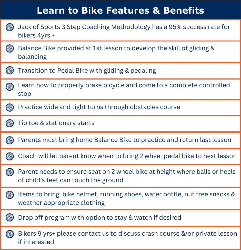 Beaches Learn to Bike Program Features & Benefits