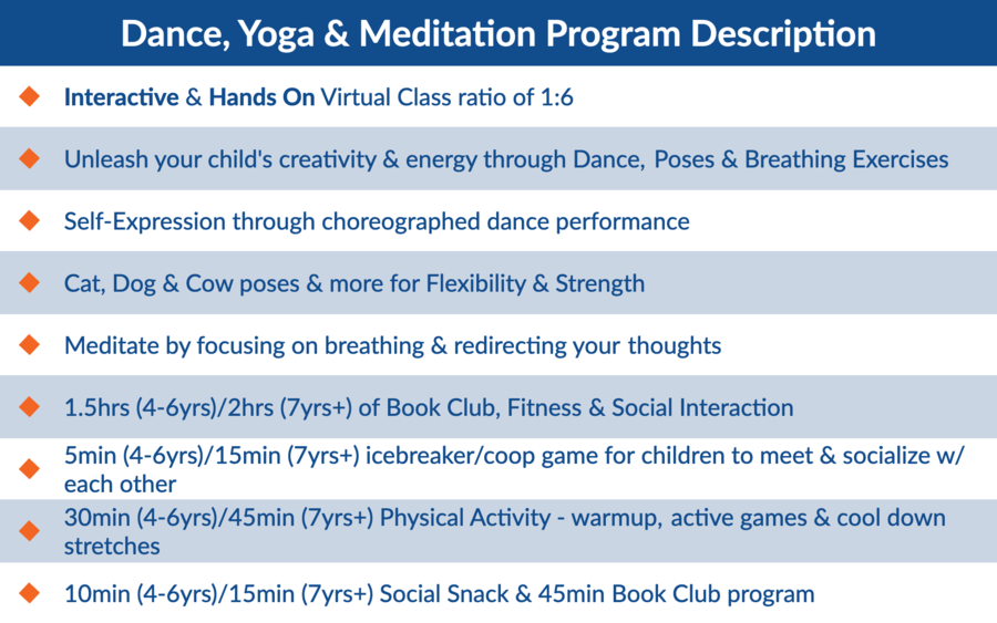 Dance, Yoga & Meditation virtual program for children