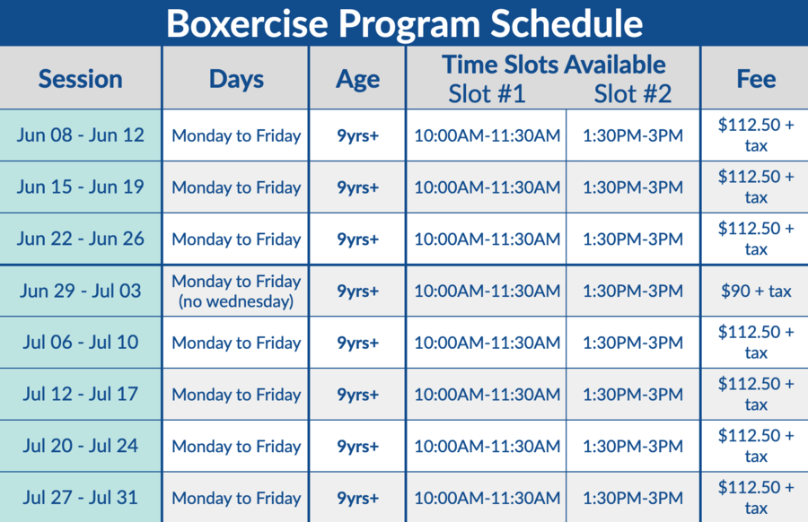 Virtual boxercise program schedule