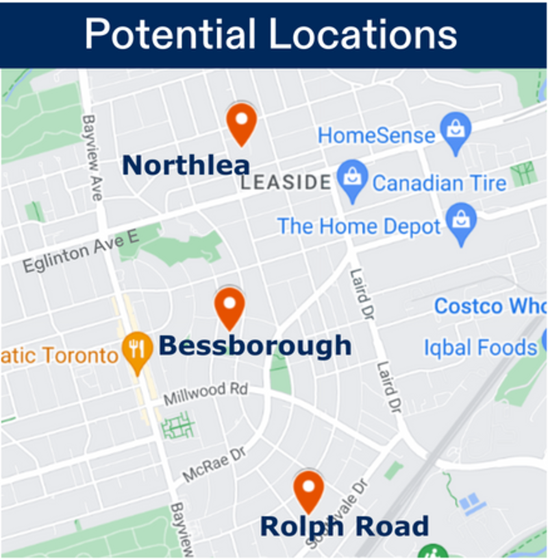 Leaside Area Toronto Learn to Bike Program Location Map