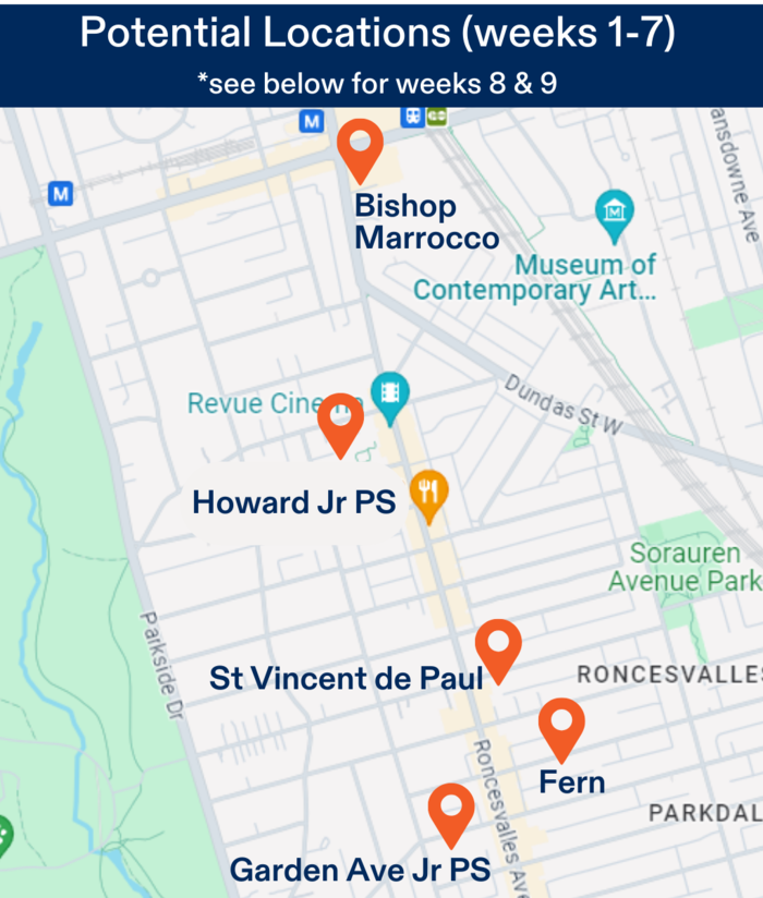 Summer Day camp for children Roncesvalles map of locations