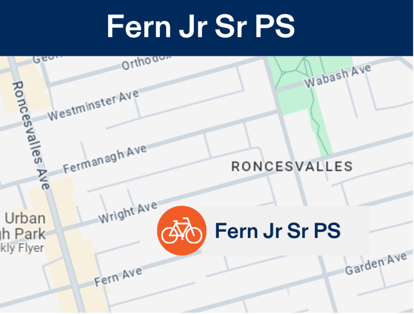 Roncesvalles Area, Fern Jr Sr PS in Toronto Learn to Bike Program Location Map