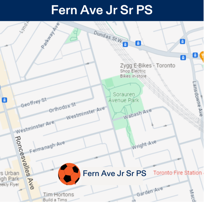 Fern Jr Sr PS, Rocesvalles, Toronto Soccer Location Map